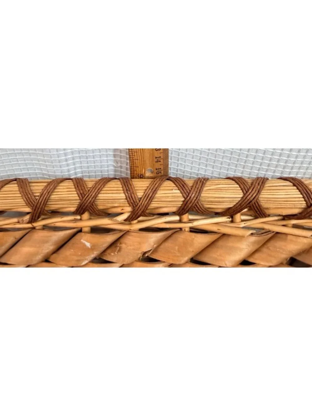 Vintage Hand woven Splint Basket with Intricate Curly Weave.